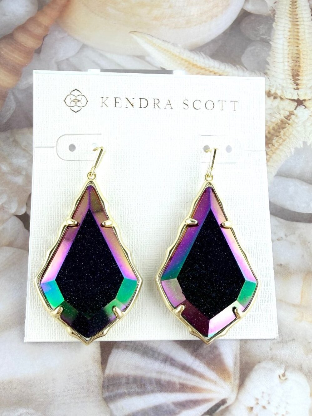 Kendra Scott Alex faceted Iridescent Goldstone gold earrings